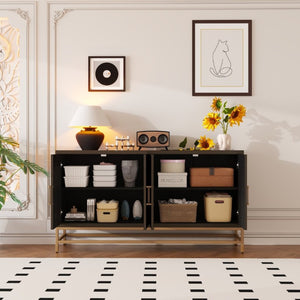 English Elm Trexm Ash Veneer Sideboard with Four Doors Adjustable Shelves and Metal Legs Espresso N715P232695P