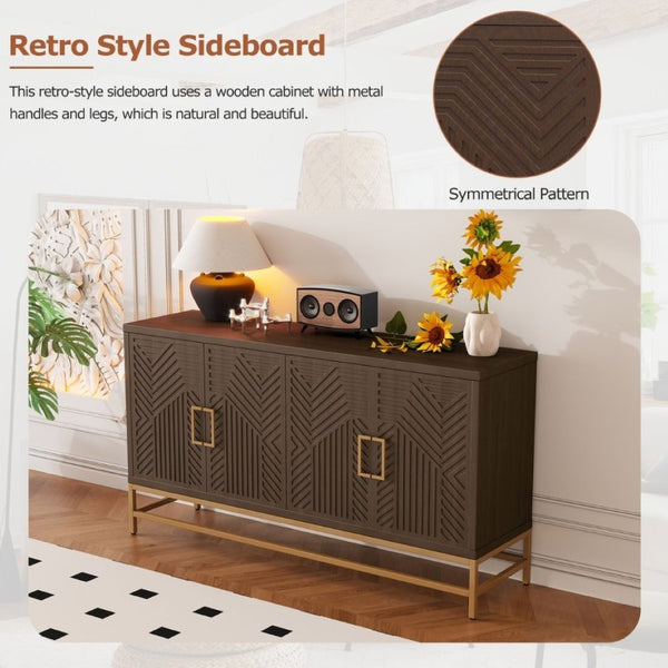 English Elm Trexm Ash Veneer Sideboard with Four Doors Adjustable Shelves and Metal Legs Espresso N715P232695P