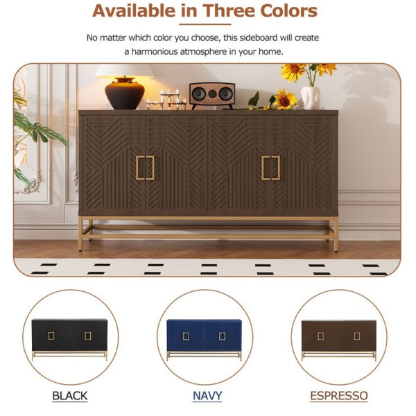 English Elm Trexm Ash Veneer Sideboard with Four Doors Adjustable Shelves and Metal Legs Espresso N715P232695P