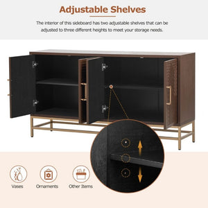 English Elm Trexm Ash Veneer Sideboard with Four Doors Adjustable Shelves and Metal Legs Espresso N715P232695P