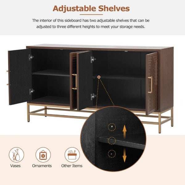 English Elm Trexm Ash Veneer Sideboard with Four Doors Adjustable Shelves and Metal Legs Espresso N715P232695P