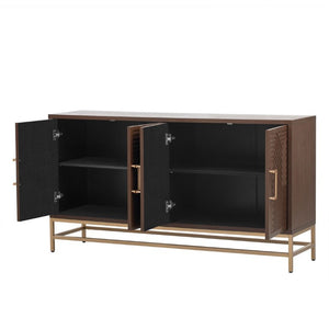 English Elm Trexm Ash Veneer Sideboard with Four Doors Adjustable Shelves and Metal Legs Espresso N715P232695P