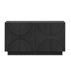 English Elm Trexm Four Door Wood Veneer Sideboard with Adjustable Shelves for Dining or Kitchen Black N715P246892B
