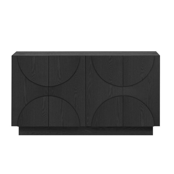 English Elm Trexm Four Door Wood Veneer Sideboard with Adjustable Shelves for Dining or Kitchen Black N715P246892B
