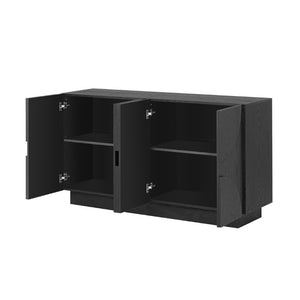 English Elm Trexm Four Door Wood Veneer Sideboard with Adjustable Shelves for Dining or Kitchen Black N715P246892B