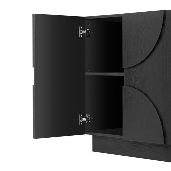 English Elm Trexm Four Door Wood Veneer Sideboard with Adjustable Shelves for Dining or Kitchen Black N715P246892B
