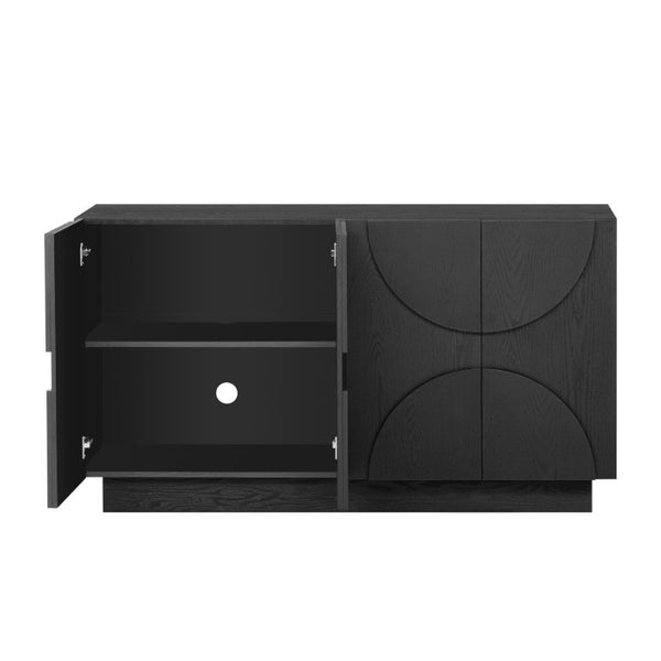 English Elm Trexm Four Door Wood Veneer Sideboard with Adjustable Shelves for Dining or Kitchen Black N715P246892B