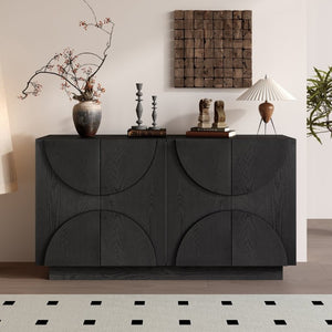 English Elm Trexm Four Door Wood Veneer Sideboard with Adjustable Shelves for Dining or Kitchen Black N715P246892B