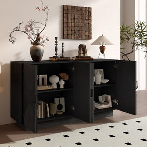 English Elm Trexm Four Door Wood Veneer Sideboard with Adjustable Shelves for Dining or Kitchen Black N715P246892B
