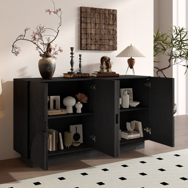 English Elm Trexm Four Door Wood Veneer Sideboard with Adjustable Shelves for Dining or Kitchen Black N715P246892B
