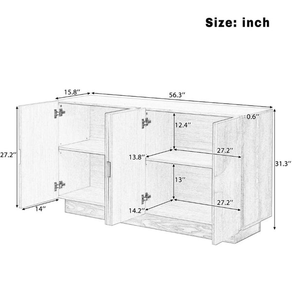 English Elm Trexm Four Door Wood Veneer Sideboard with Adjustable Shelves for Dining or Kitchen Black N715P246892B