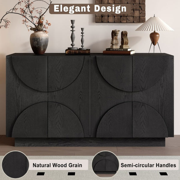English Elm Trexm Four Door Wood Veneer Sideboard with Adjustable Shelves for Dining or Kitchen Black N715P246892B