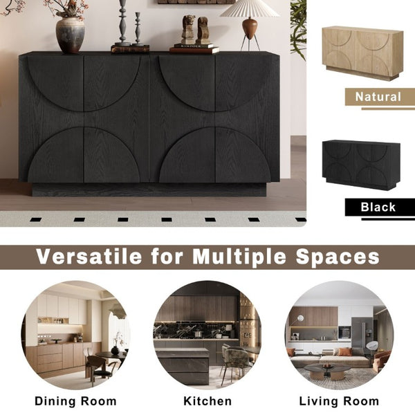 English Elm Trexm Four Door Wood Veneer Sideboard with Adjustable Shelves for Dining or Kitchen Black N715P246892B