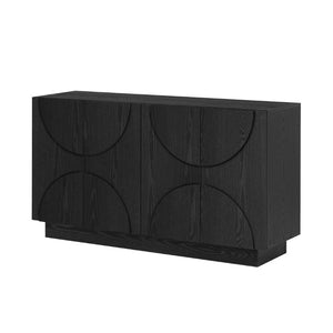 English Elm Trexm Four Door Wood Veneer Sideboard with Adjustable Shelves for Dining or Kitchen Black N715P246892B