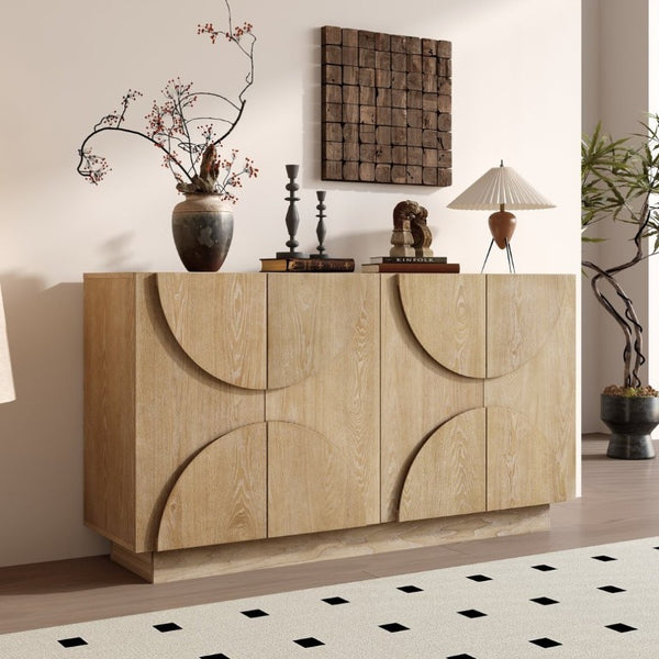 English Elm Trexm Four Door Wood Veneer Sideboard with Adjustable Shelves for Dining or Kitchen Natural N715P246892D