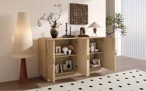 English Elm Trexm Four Door Wood Veneer Sideboard with Adjustable Shelves for Dining or Kitchen Natural N715P246892D