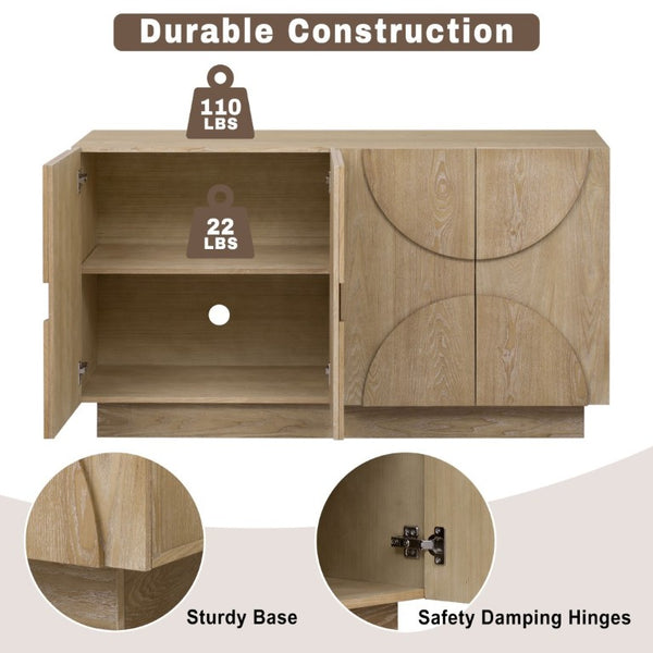 English Elm Trexm Four Door Wood Veneer Sideboard with Adjustable Shelves for Dining or Kitchen Natural N715P246892D
