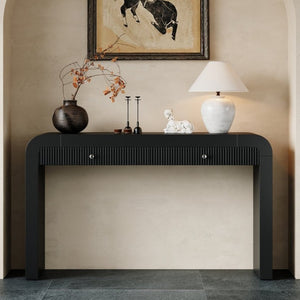 English Elm Trexm Fluted Drawer Acacia Veneer Console Table Rustic Entryway Sofa Hallway Accent Black N715P266077B