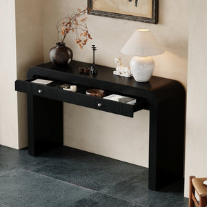 English Elm Trexm Fluted Drawer Acacia Veneer Console Table Rustic Entryway Sofa Hallway Accent Black N715P266077B