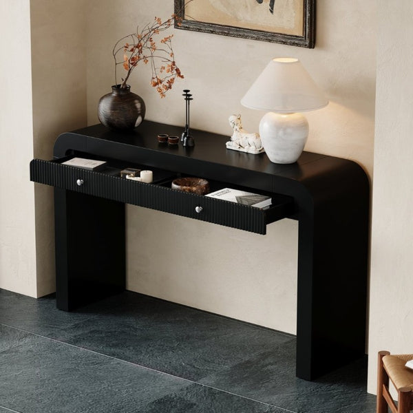 English Elm Trexm Fluted Drawer Acacia Veneer Console Table Rustic Entryway Sofa Hallway Accent Black N715P266077B
