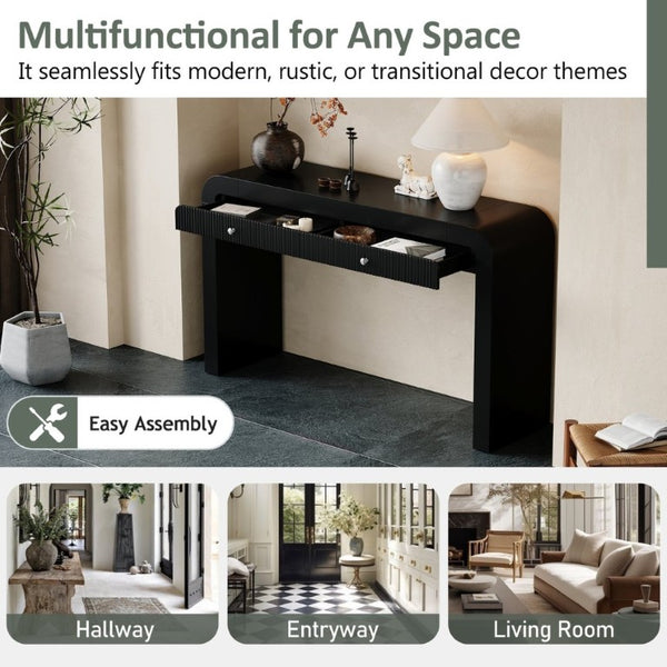 English Elm Trexm Fluted Drawer Acacia Veneer Console Table Rustic Entryway Sofa Hallway Accent Black N715P266077B
