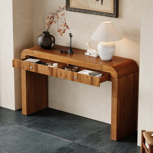 English Elm Trexm Fluted Drawer Acacia Veneer Console Table Rustic Entryway Sofa Hallway Accent Brown N715P266077D