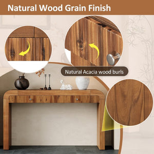English Elm Trexm Fluted Drawer Acacia Veneer Console Table Rustic Entryway Sofa Hallway Accent Brown N715P266077D