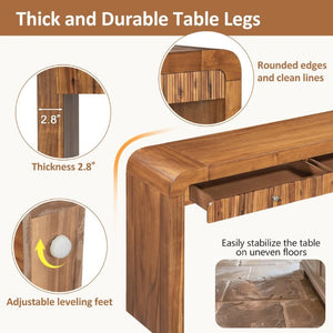 English Elm Trexm Fluted Drawer Acacia Veneer Console Table Rustic Entryway Sofa Hallway Accent Brown N715P266077D