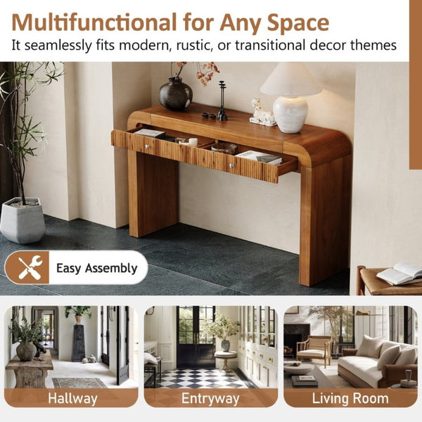 English Elm Trexm Fluted Drawer Acacia Veneer Console Table Rustic Entryway Sofa Hallway Accent Brown N715P266077D