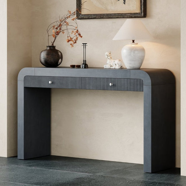 English Elm Trexm Fluted Drawer Acacia Veneer Console Table Rustic Entryway Sofa Hallway Accent Dark Navy N715P266077M