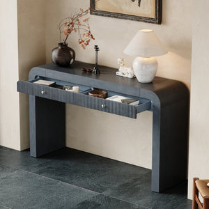 English Elm Trexm Fluted Drawer Acacia Veneer Console Table Rustic Entryway Sofa Hallway Accent Dark Navy N715P266077M
