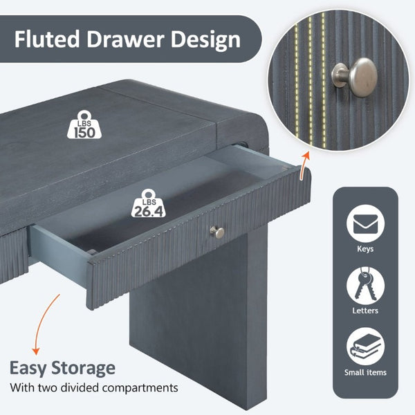English Elm Trexm Fluted Drawer Acacia Veneer Console Table Rustic Entryway Sofa Hallway Accent Dark Navy N715P266077M