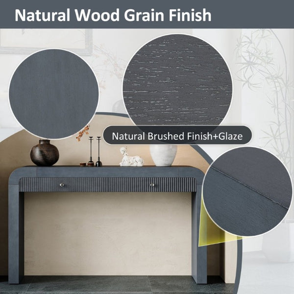 English Elm Trexm Fluted Drawer Acacia Veneer Console Table Rustic Entryway Sofa Hallway Accent Dark Navy N715P266077M