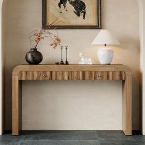 English Elm Trexm Fluted Drawer Acacia Veneer Console Table Rustic Entryway Sofa Hallway Accent Natural N715P266077N