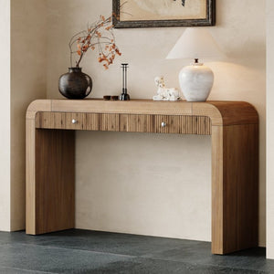 English Elm Trexm Fluted Drawer Acacia Veneer Console Table Rustic Entryway Sofa Hallway Accent Natural N715P266077N
