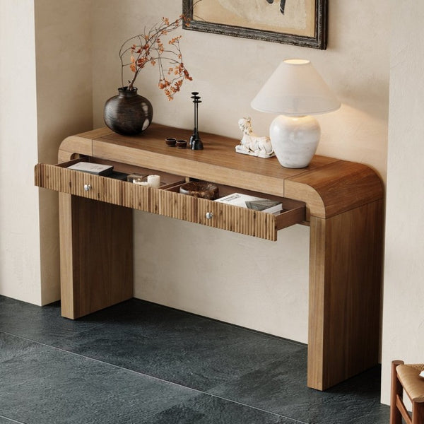 English Elm Trexm Fluted Drawer Acacia Veneer Console Table Rustic Entryway Sofa Hallway Accent Natural N715P266077N