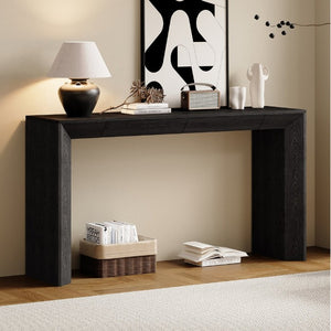 English Elm Trexm 60 Inch Farmhouse Console Table Waterfall Edge Ash Veneer Hidden Drawers Entryway Black N715P289696B