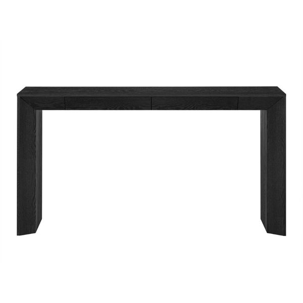 English Elm Trexm 60 Inch Farmhouse Console Table Waterfall Edge Ash Veneer Hidden Drawers Entryway Black N715P289696B