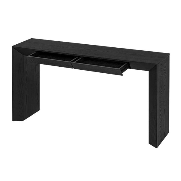 English Elm Trexm 60 Inch Farmhouse Console Table Waterfall Edge Ash Veneer Hidden Drawers Entryway Black N715P289696B
