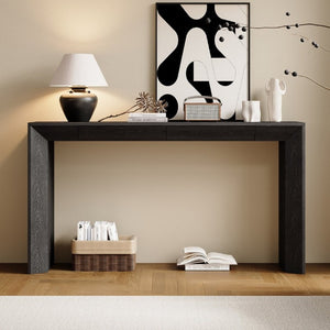 English Elm Trexm 60 Inch Farmhouse Console Table Waterfall Edge Ash Veneer Hidden Drawers Entryway Black N715P289696B
