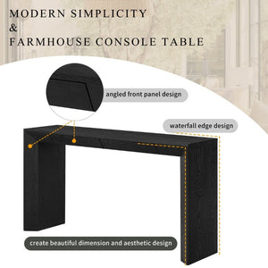 English Elm Trexm 60 Inch Farmhouse Console Table Waterfall Edge Ash Veneer Hidden Drawers Entryway Black N715P289696B
