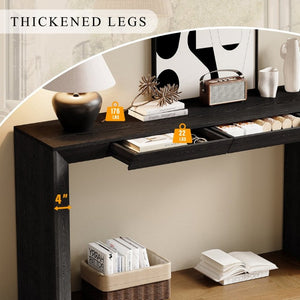 English Elm Trexm 60 Inch Farmhouse Console Table Waterfall Edge Ash Veneer Hidden Drawers Entryway Black N715P289696B