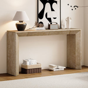 English Elm Trexm 60 Inch Farmhouse Console Table Waterfall Edge Ash Veneer Hidden Drawers Entryway Natural N715P289696N
