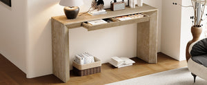 English Elm Trexm 60 Inch Farmhouse Console Table Waterfall Edge Ash Veneer Hidden Drawers Entryway Natural N715P289696N