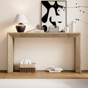 English Elm Trexm 60 Inch Farmhouse Console Table Waterfall Edge Ash Veneer Hidden Drawers Entryway Natural N715P289696N