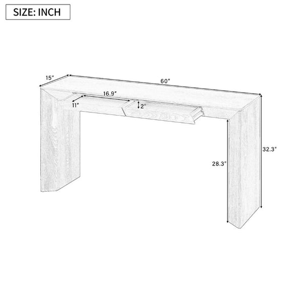 English Elm Trexm 60 Inch Farmhouse Console Table Waterfall Edge Ash Veneer Hidden Drawers Entryway Natural N715P289696N