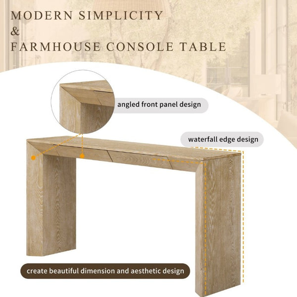 English Elm Trexm 60 Inch Farmhouse Console Table Waterfall Edge Ash Veneer Hidden Drawers Entryway Natural N715P289696N