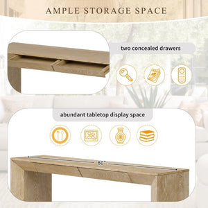 English Elm Trexm 60 Inch Farmhouse Console Table Waterfall Edge Ash Veneer Hidden Drawers Entryway Natural N715P289696N