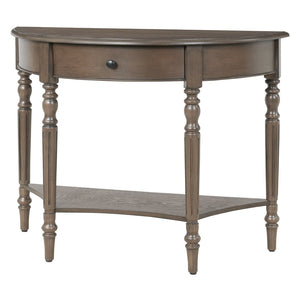 English Elm Trexm Half Moon Farmhouse Entryway Table Distressed Pine Legs Drawer Open Shelf N715P383795N