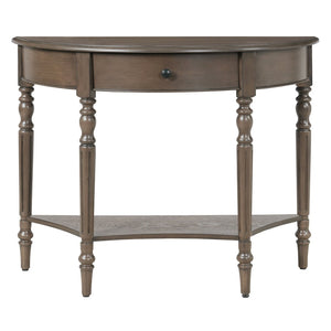 English Elm Trexm Half Moon Farmhouse Entryway Table Distressed Pine Legs Drawer Open Shelf N715P383795N